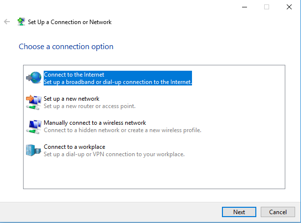 Set up new network connection