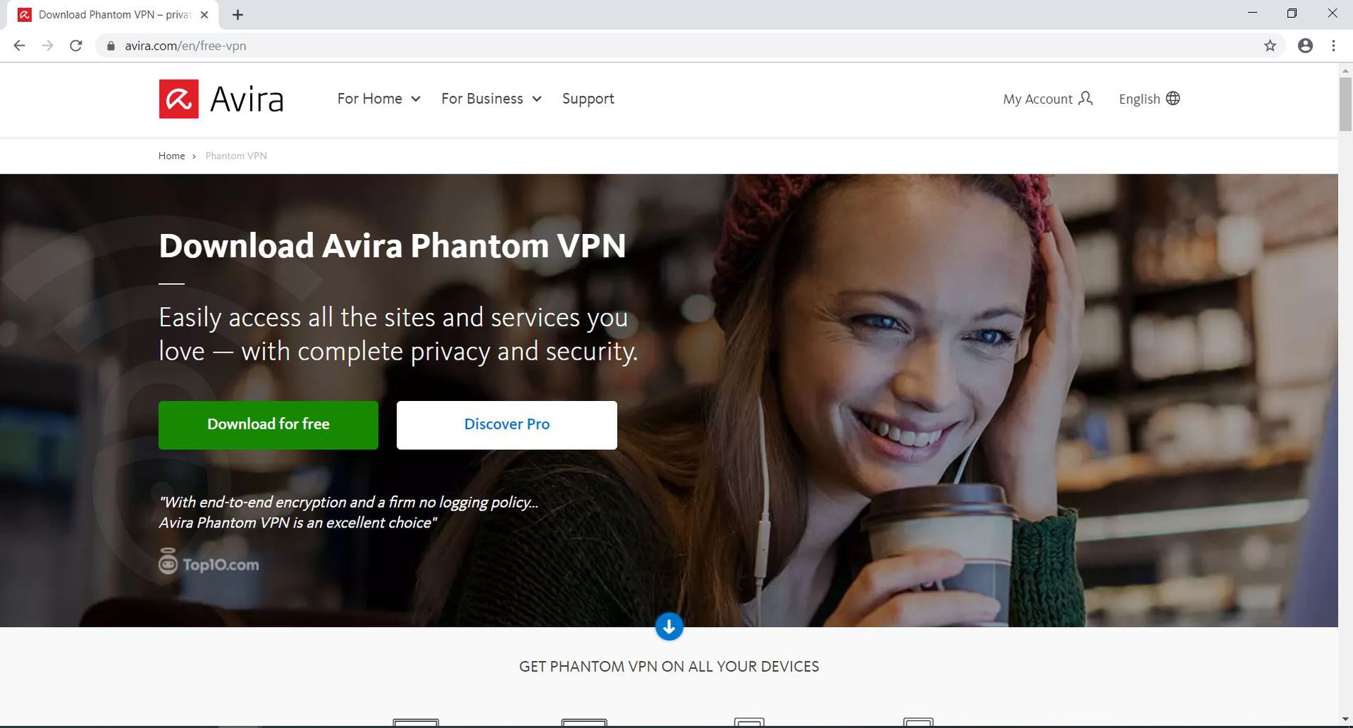 Avira Phantom VPN download page