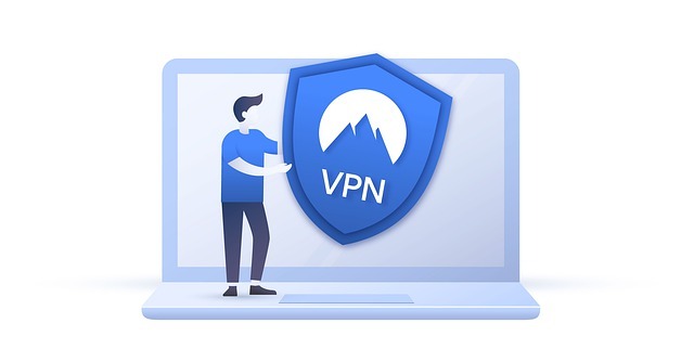 graphic illustration of a person putting vpn on a laptop