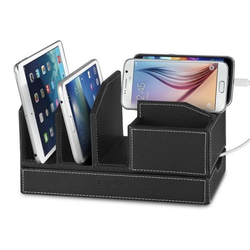EasyAcc Single-deck Multi-device Charging Organization Station Docks Stand for Smart Phones and Ipads Tablets iPhone 7/7 plus Samsung Galaxy S8/ S8 Plus Black Pu Leather