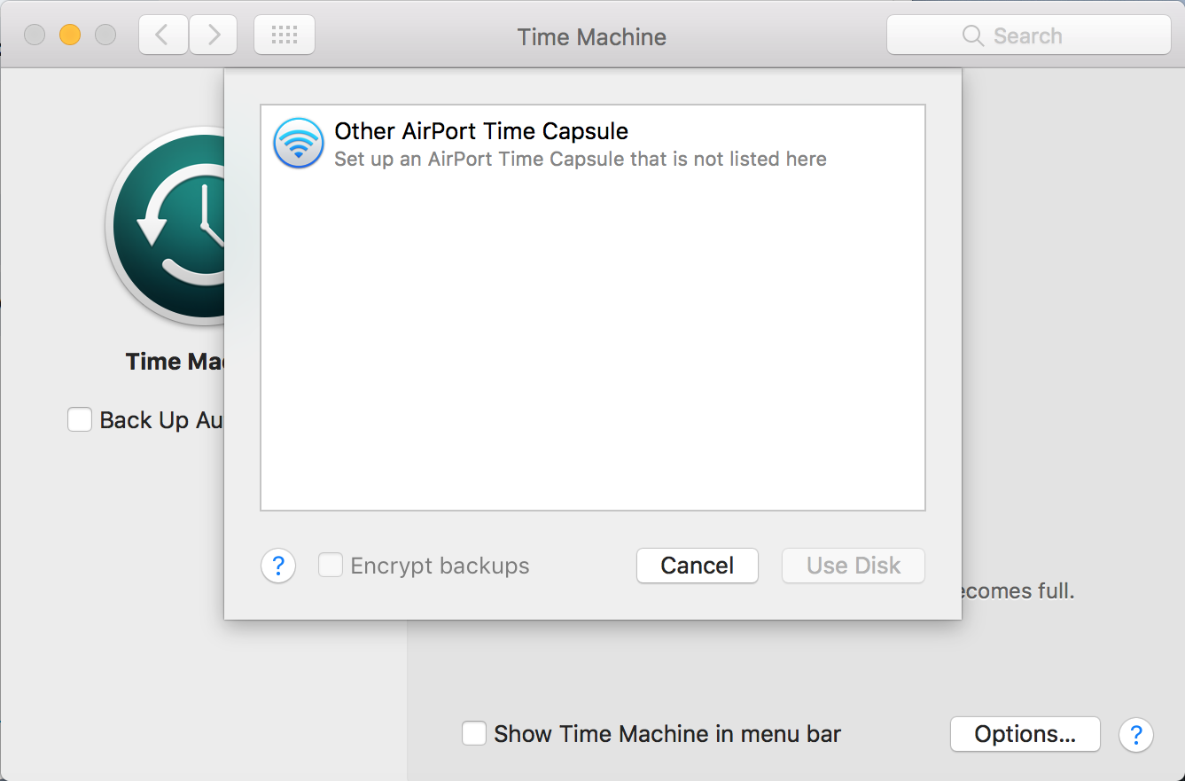 Apple Time Machine for Mac walkthrough tutorial, select backup disk 2