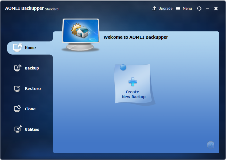 AOMEI Backupper free backup software review , interface home menu