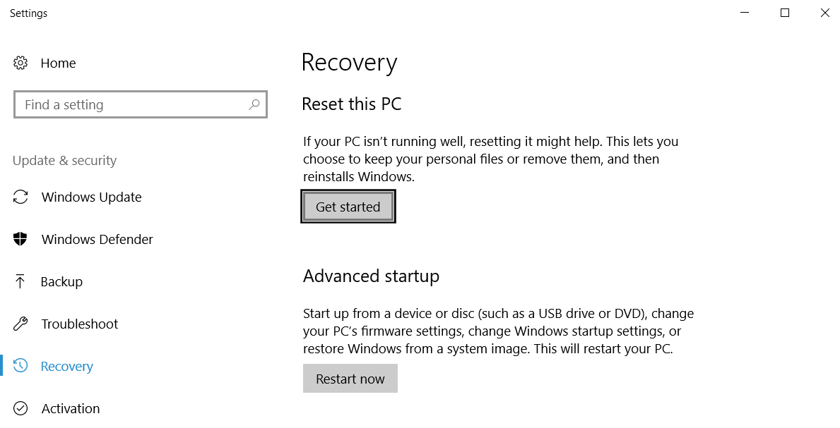 Reset this PC