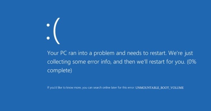Fixing Unmountable Boot Volume error on Windows