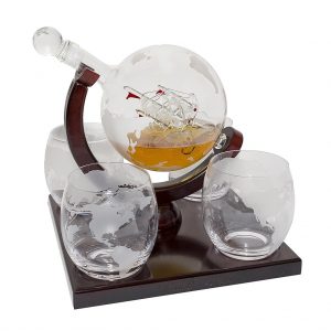 Etched Globe Whiskey Decanter Set