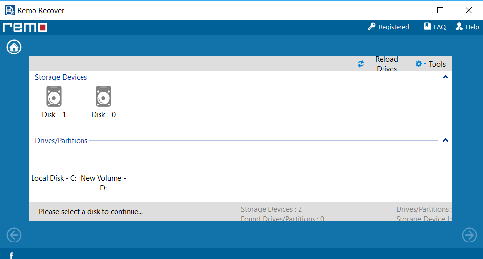 Remo Recover choosing storage device