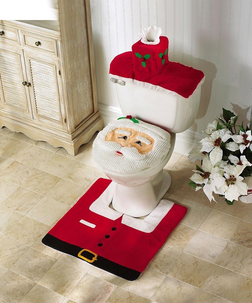 Christmas Decorations Happy Santa Toilet Seat Cover and Rug Set