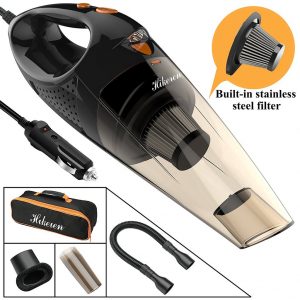 Hikeren Car Vacuum Cleaner, DC 12-Volt 106W 4300-4500PA Handheld Wet&Dry Multifunctional Auto Vacuum Cleaner, 16.4FT(5M)Power Cord with LED Light Stainless Steel HEPA Filter, One Carry Bag (Black)