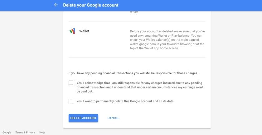 delete google wallet account