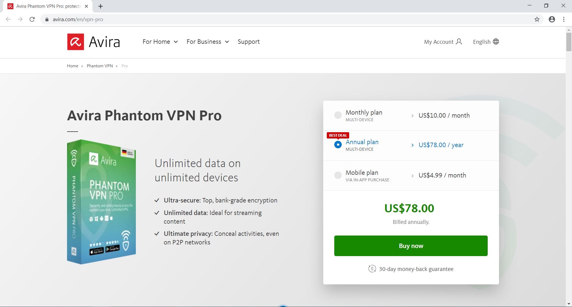 product description of the Avira Phantom VPN